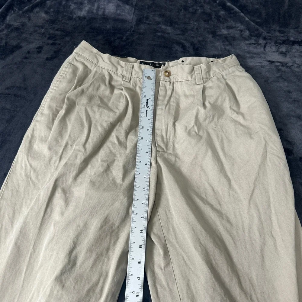 Old School Chino Pants Mens 34x32 Tan Pleated Cuffed Cotton Khakis